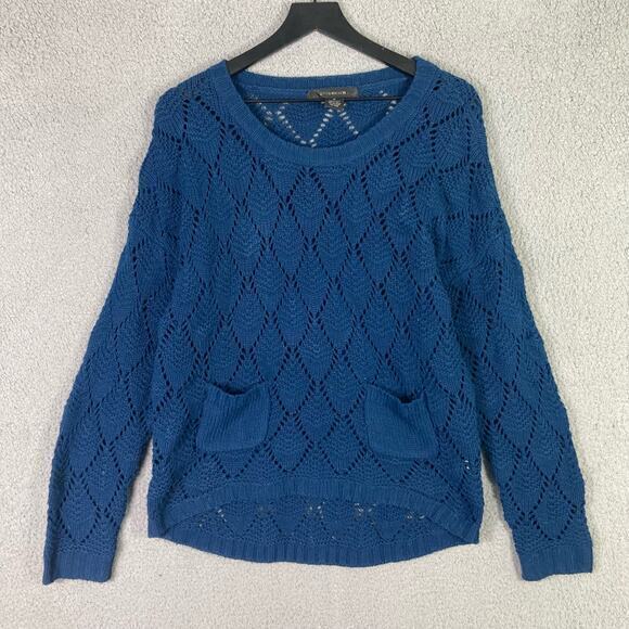 89th & Madison Women’s Blue Crochet Knit Pullover Sweater Medium Soft Cozy - Picture 4 of 8